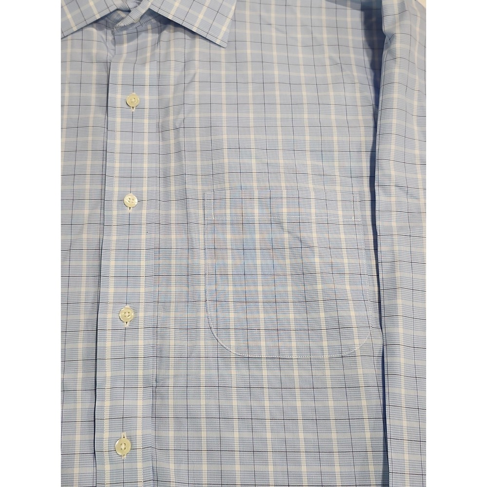 Brooks Brothers Shirt Mens 18-4/5 346 Slim Fit Blue Plaid Long Sleeve Button Up - Picture 4 of 9